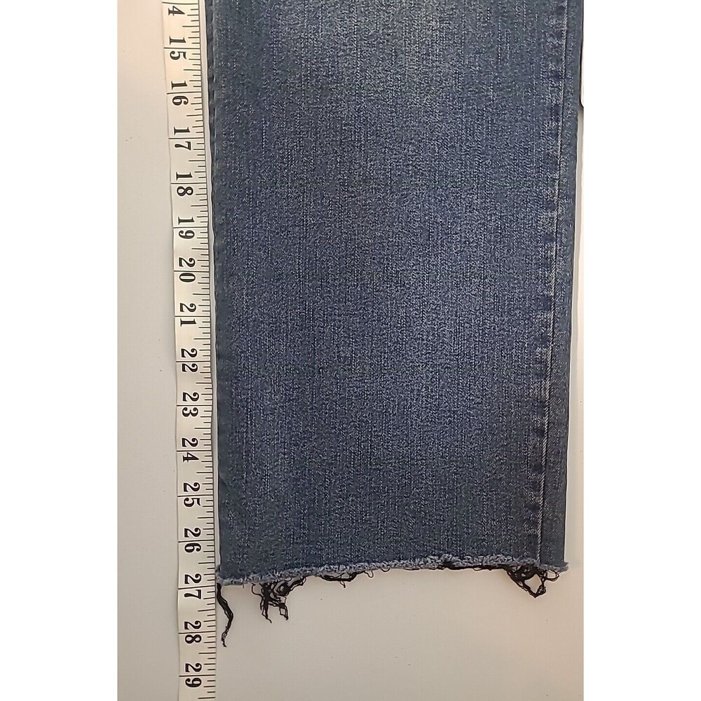 Womens High Rise Crop Jeans Straight Medium Dark Wash Distressed Raw Hem Size 12 - Picture 7 of 12